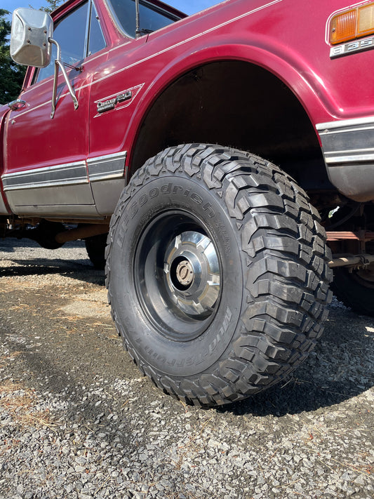 Adding 67-72 chevy 3/4 ton dog dish hubcaps to any 16" steel wheel with our adapter rings