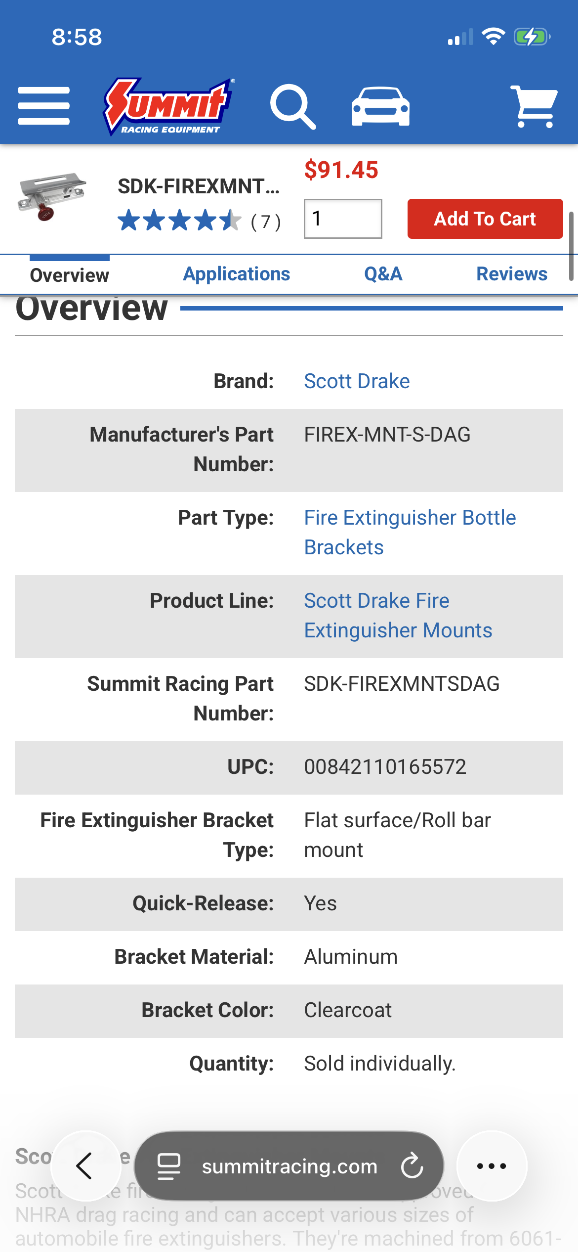 Scott Drake Quick Release Fire Extinguisher Mount