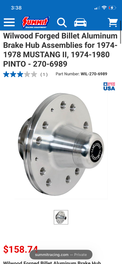 New in-box Wilwood 270-6989 Forged Billet Front Hub kit (x2)